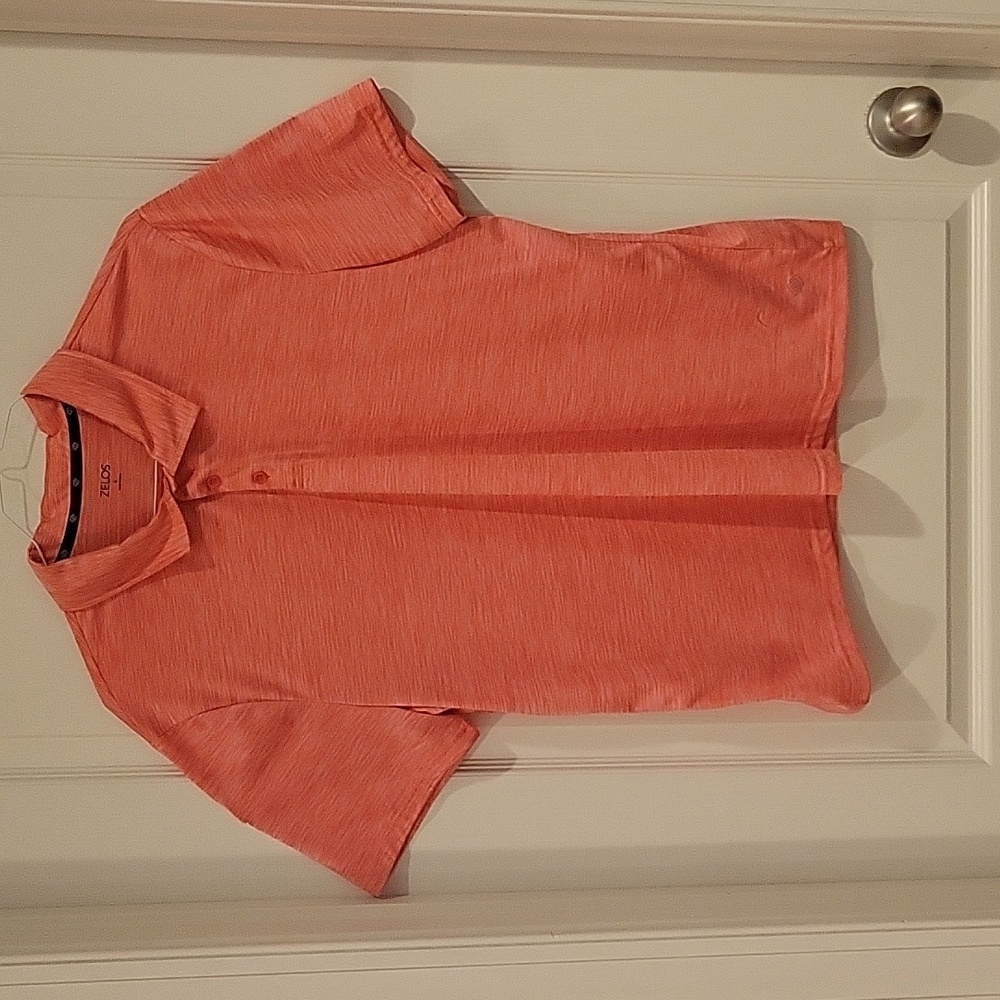 2 for $12. Zelos polo shirt. Men's Large. Coral heathered, silky fabric. EUC